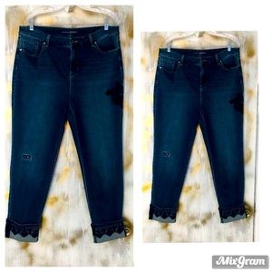 Chico’s Platinum Ankle laced cuffed blue Capri boot women Jeans